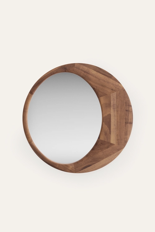 Zrcadlo Lana kulaté designové zrcadlo s dřevěným rámem