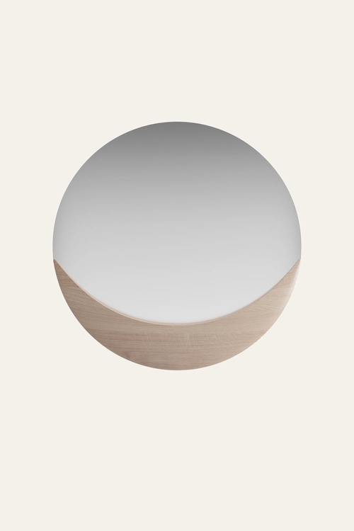 Zrcadlo Luna kulaté nástěnné zrcadlo s dřevěným půlměsícem
