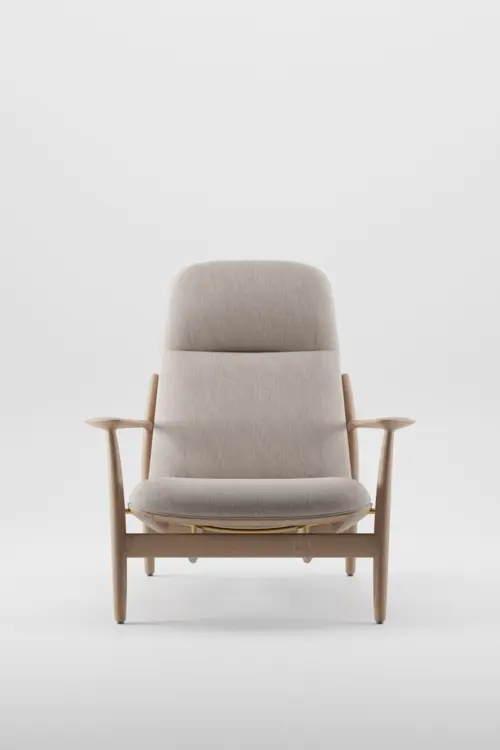 Křeslo Nila Lounge High čalouněné křeslo z masivu s vysokým opěradlem