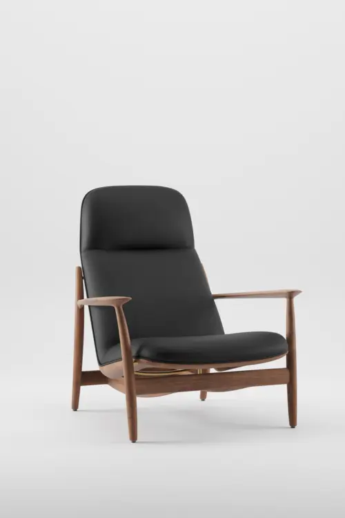 Křeslo Nila Lounge High čalouněné křeslo z masivu s vysokým opěradlem